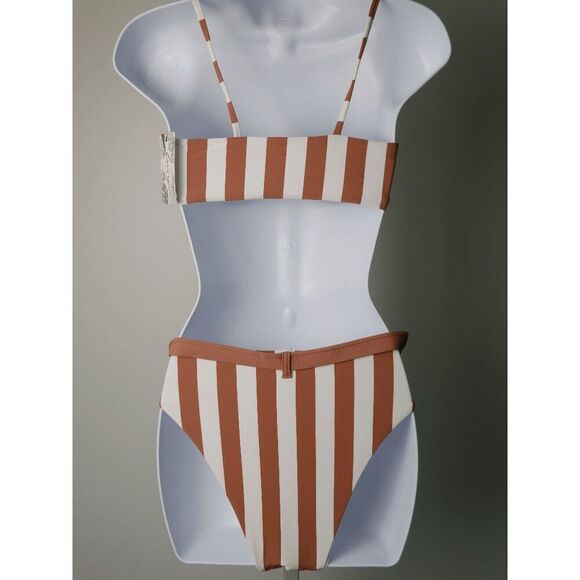ENVYA Vacation Stripes 2 piece Bikini nude/combo 1X - Picture 2 of 6
